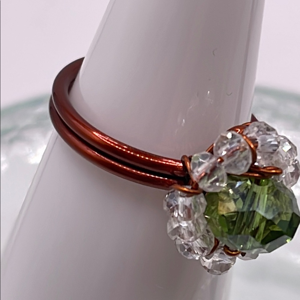 Artisan copper Green and Silver simulated peridot color Ring Sz 7.5 - Picture 4 of 7